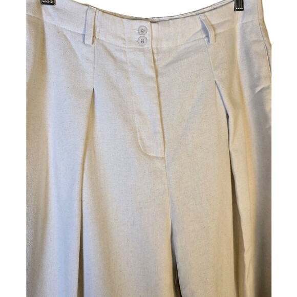 Commense Textured Linen-blend  Fabric Wide Leg‎ Casual Trousers Women's Sz L - Picture 3 of 10